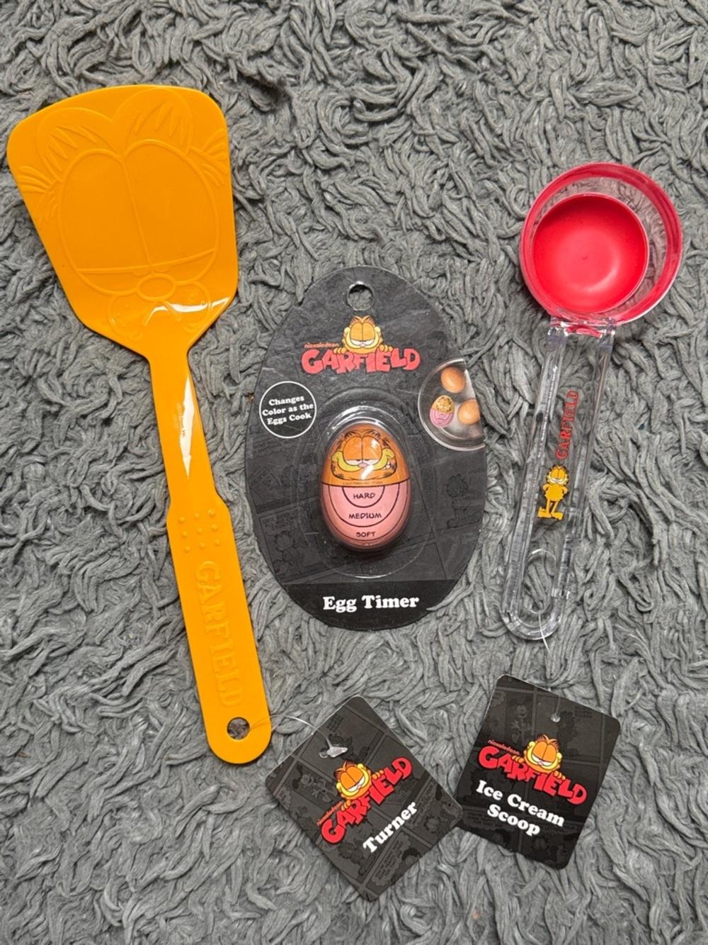 🐈🐱 Nickelodeon Garfield Orange Turner & Red Ice Cream Scoop with Egg Timer 🐱🐈
